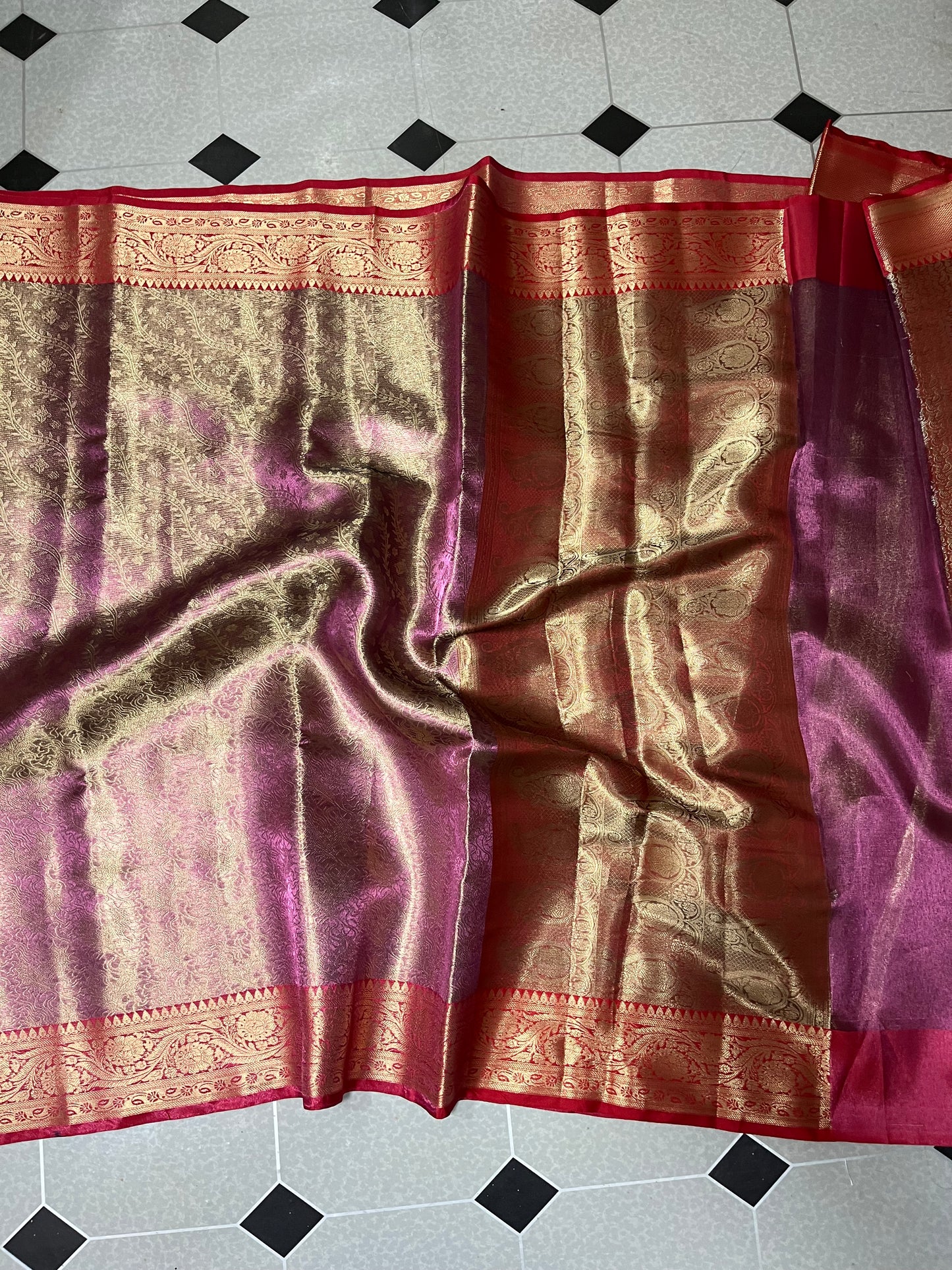 Most trendy Kanjeevaram purple tone Zari weaving saree