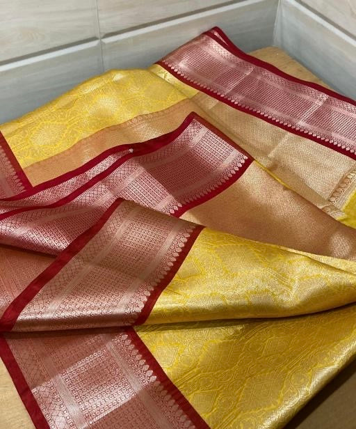 Kanjeevaram gold tissue silk saree for wedding & party’s with blouse piece