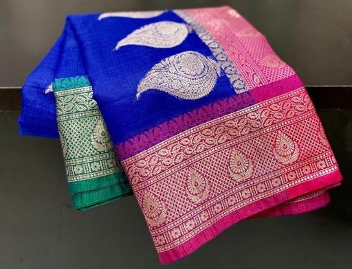 Traditional wear Kota checks Royal Blue With Dual Color Fancy Border sarees