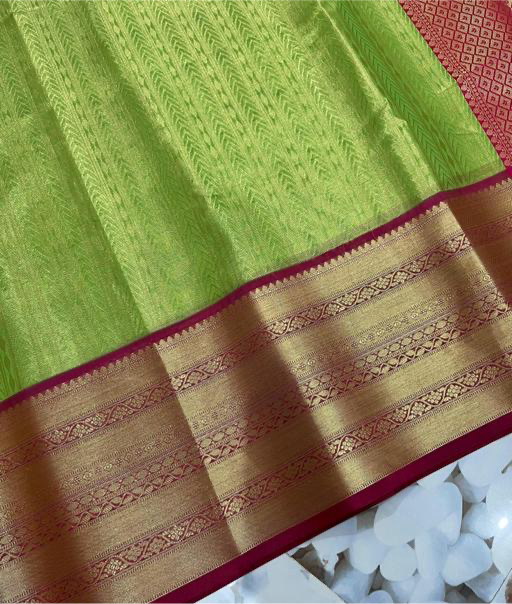 Kanjeevaram Tissue Silk With Pink Zari weaving Skirt border sarees