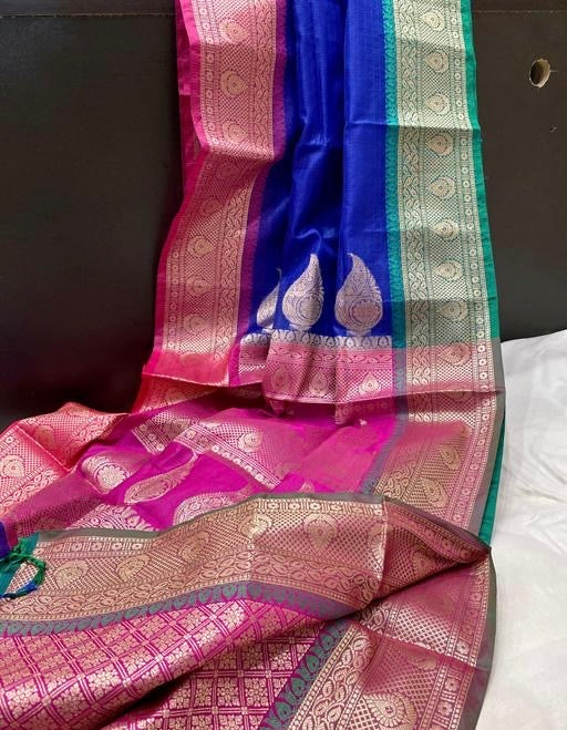 Traditional wear Kota checks Royal Blue With Dual Color Fancy Border sarees