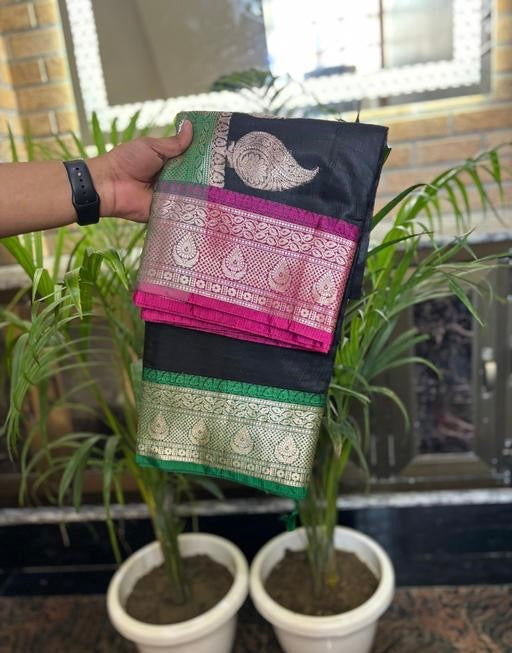 Traditional wear Kota checks Black With Dual Color Fancy Border sarees