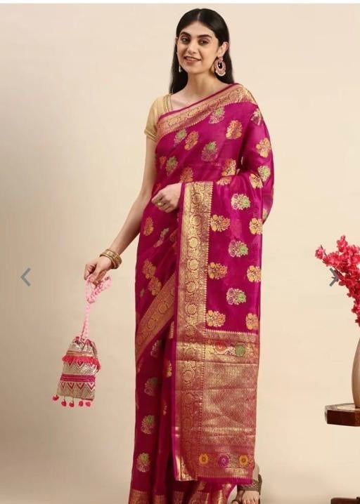 Premium Organza Banarasi Silk Sarees new collection for wedding Occasion with Gold Tone Zari work in a elegant