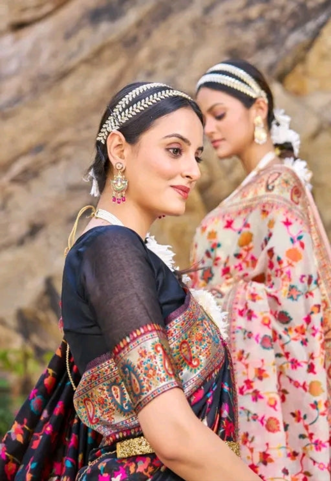 Paithani Cotton silk Cream color Zari border sarees