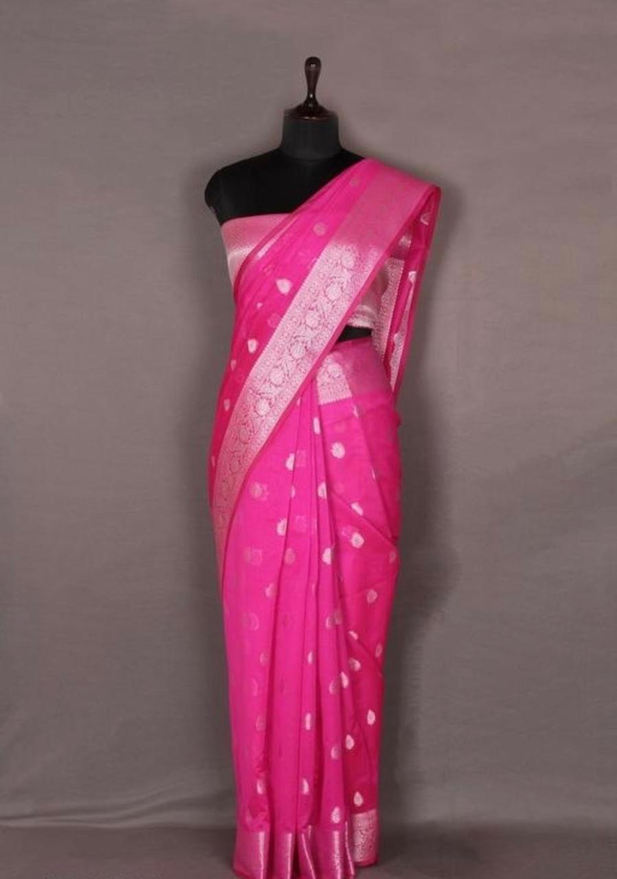 Banarasi Soft Cotton silver zari weaving premium Bitti pattern saree