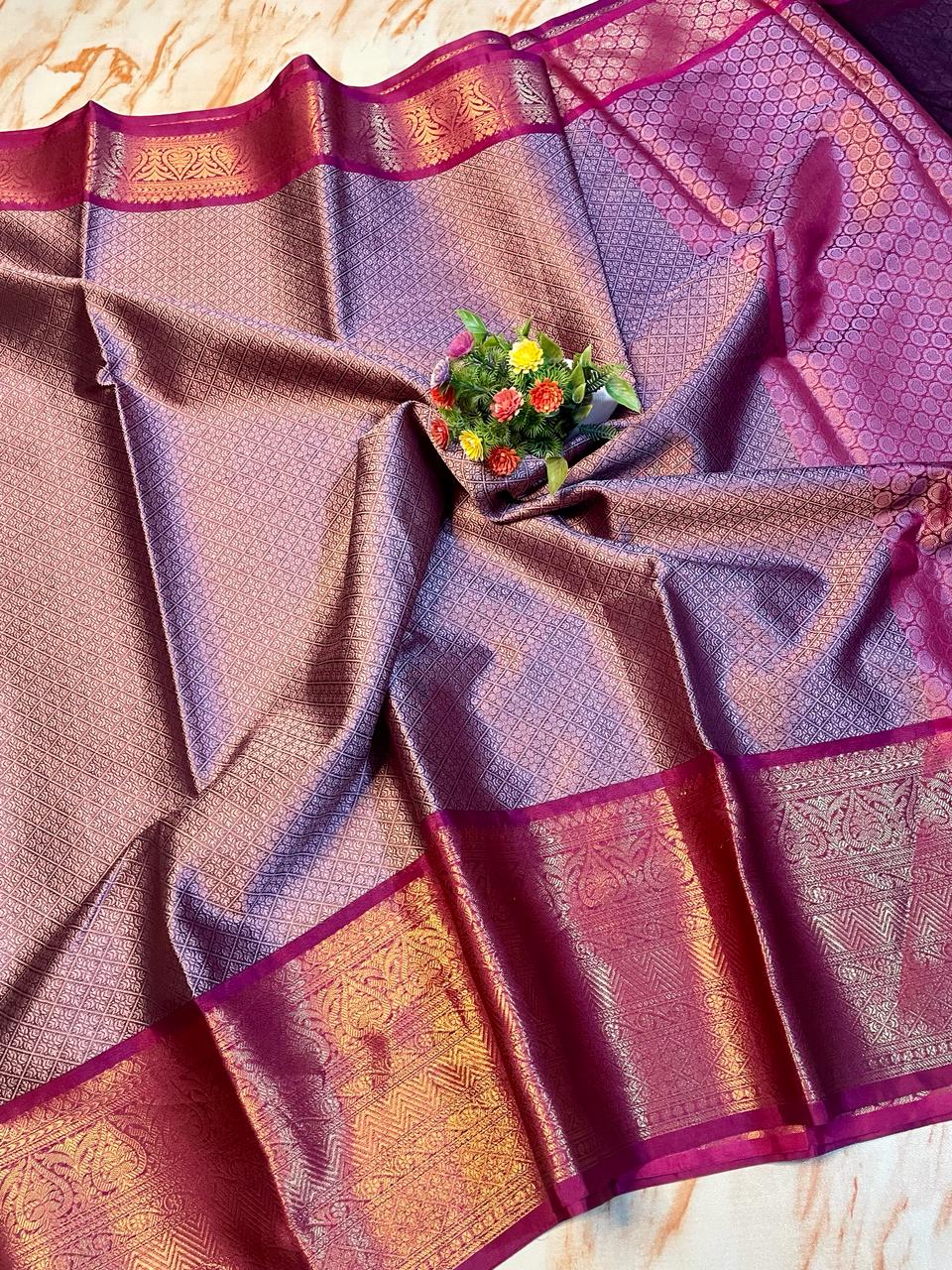 Purple Kora muslin Saree With Zari weaving Skirt border