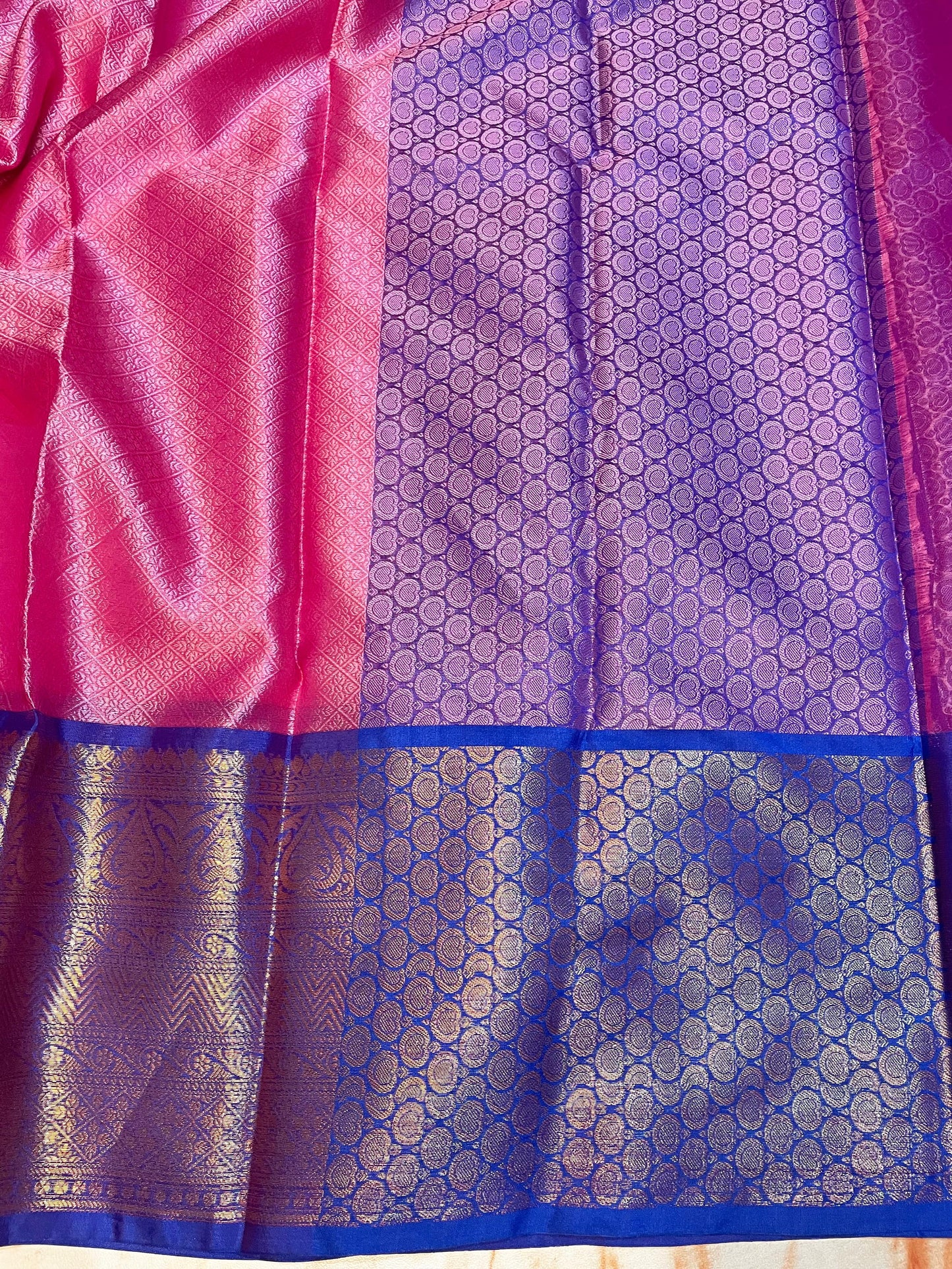 Kanjeevaram Pink with Dark blue Kanchi kora muslin Silky sarees