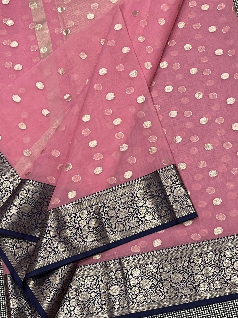 Traditional banarasi Bitti pattern Organza pink colour Saree