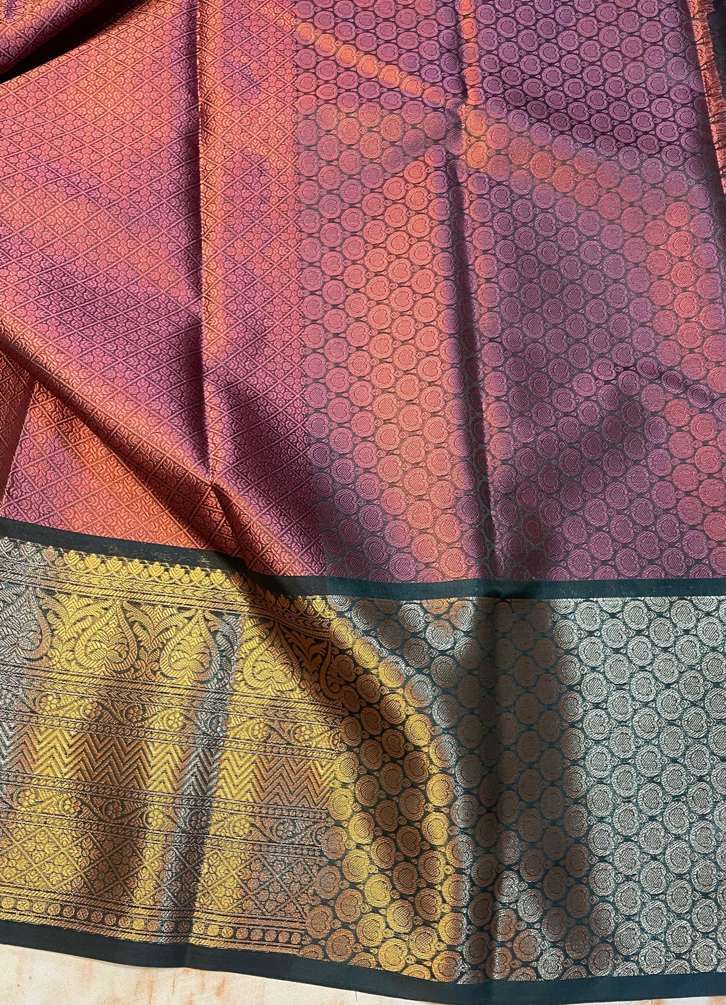 Kanjeevaram kora muslin Wine color with gold zari weaving border traditional saree