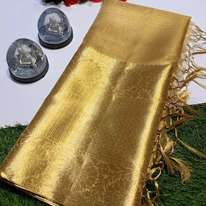 Beautiful Kanjeevaram Tissue Silk gold zari weaving premium saree