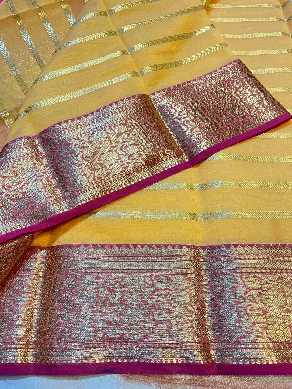 Premium Banarasi Soft Cotton Silk Stripe Zari weaving Saree