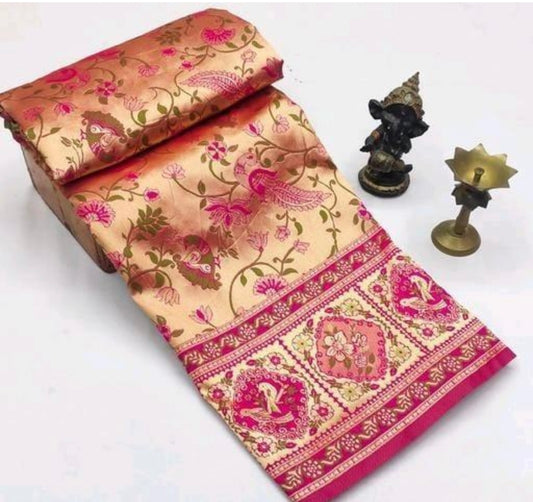 Kanchipuram soft silk Zari weaving saree multicolour traditional saree
