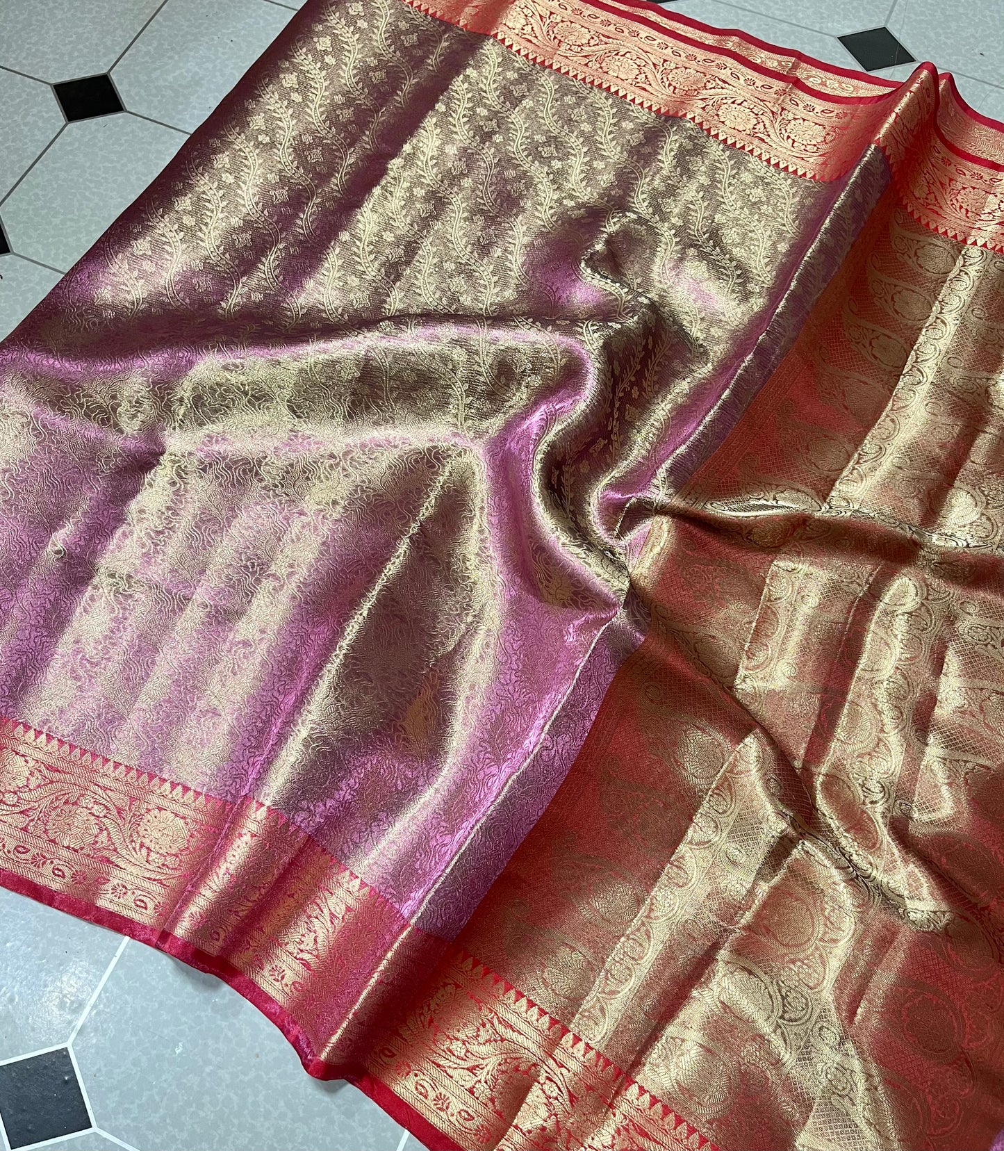 Most trendy Kanjeevaram purple tone Zari weaving saree