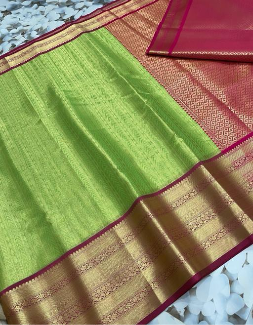 Kanjeevaram Tissue Silk With Pink Zari weaving Skirt border sarees