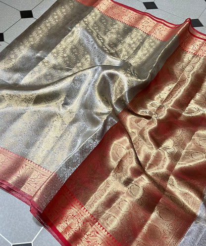 Most premium Kanjeevaram silver tissue silk saree
