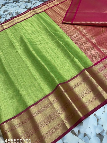 Kanjeevaram Tissue Silk With Pink Zari weaving Skirt border sarees