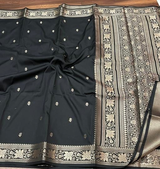Banarasi black colour soft silk zari weaving saree with blouse piece