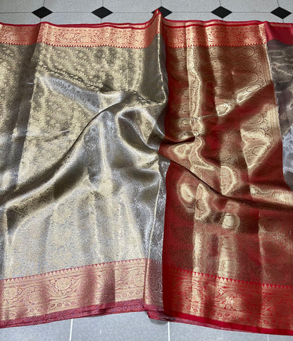 Most premium Kanjeevaram silver tissue silk saree