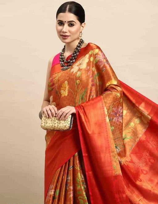 Women’s Kanchipuram digital print with Zari weaving Silk saree