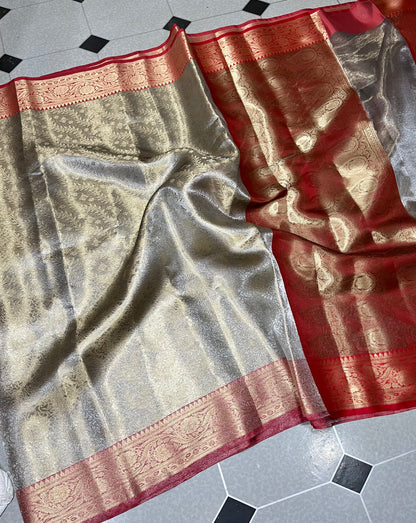 Most premium Kanjeevaram silver tissue silk saree