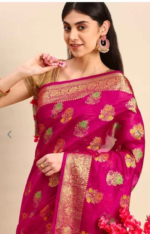 Premium Organza Banarasi Silk Sarees new collection for wedding Occasion with Gold Tone Zari work in a elegant