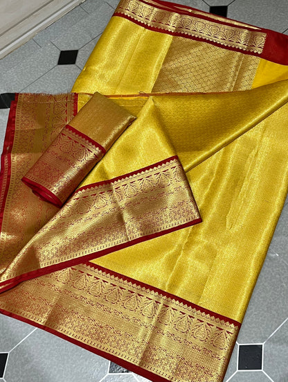 Premium Kanjeevaram gold tissue silk saree with blouse piece