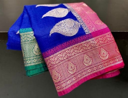 Traditional wear Kota checks Royal Blue With Dual Color Fancy Border sarees