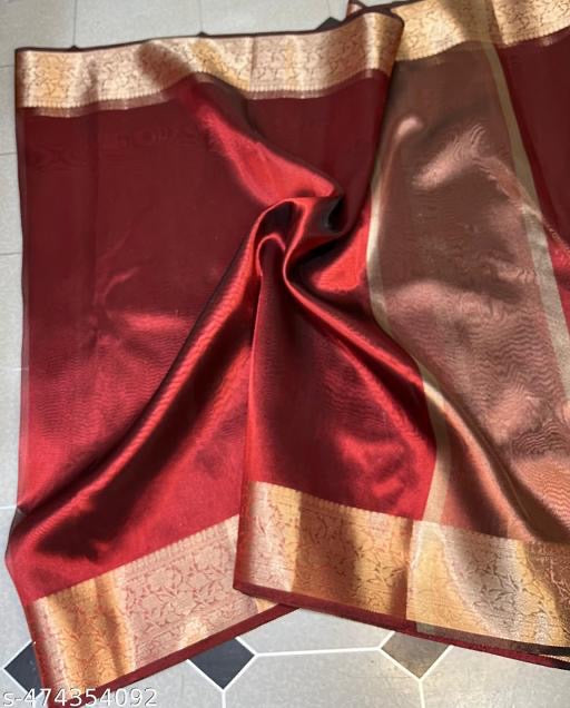 Premium Kanjeevaram Tissue silk Mehroom colour saree with blouse pieces