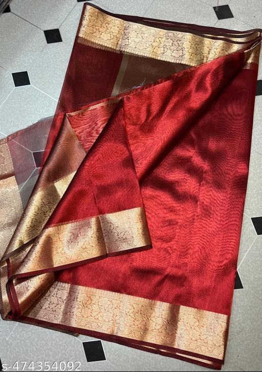 Premium Kanjeevaram Tissue silk Mehroom colour saree with blouse pieces