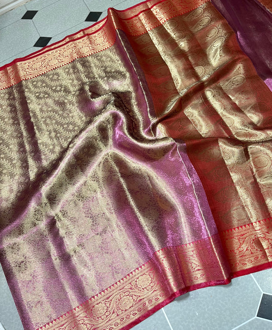 Most trendy Kanjeevaram purple tone Zari weaving saree