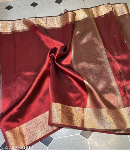 Premium Kanjeevaram Tissue silk Mehroom colour saree with blouse pieces
