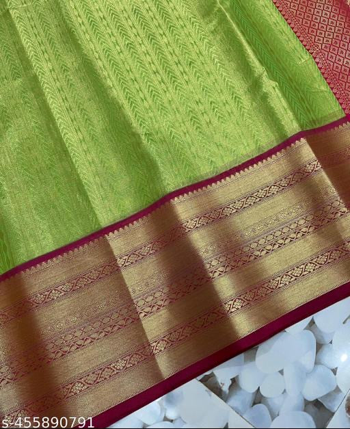 Kanjeevaram Tissue Silk With Pink Zari weaving Skirt border sarees