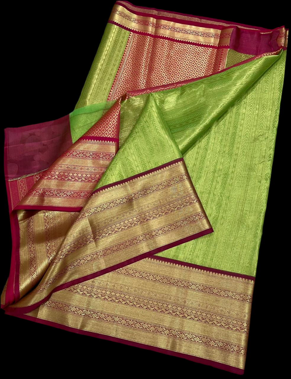 Kanjeevaram Tissue Silk With Pink Zari weaving Skirt border sarees