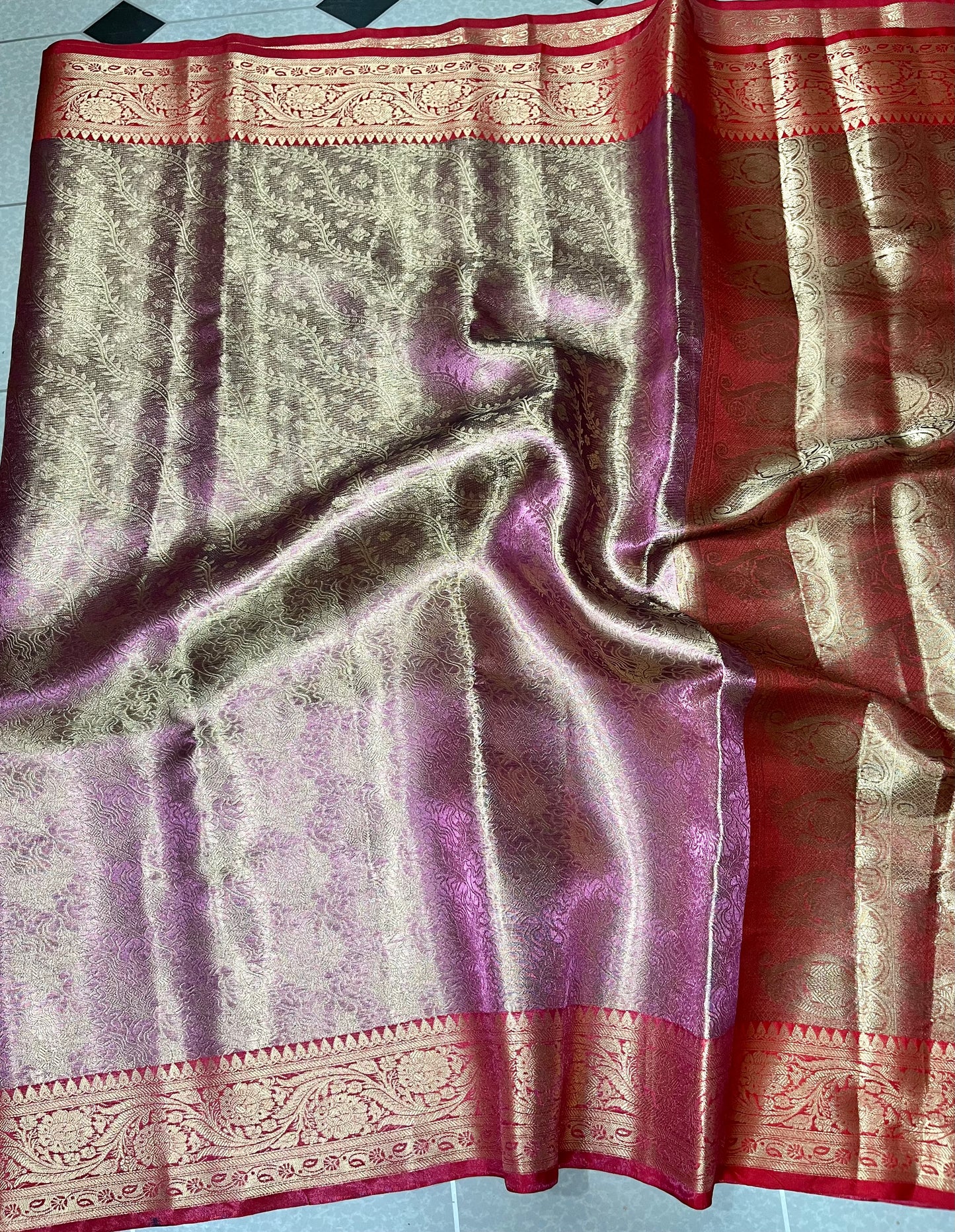 Most trendy Kanjeevaram purple tone Zari weaving saree