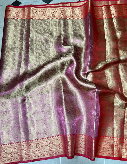 Most trendy Kanjeevaram purple tone Zari weaving saree