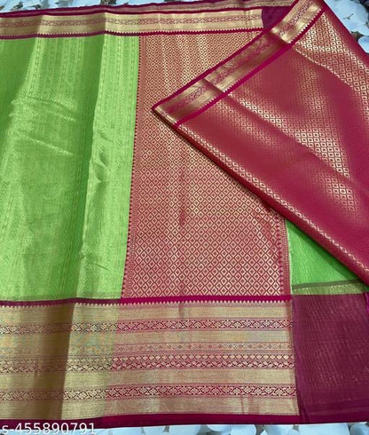 Kanjeevaram Tissue Silk With Pink Zari weaving Skirt border sarees