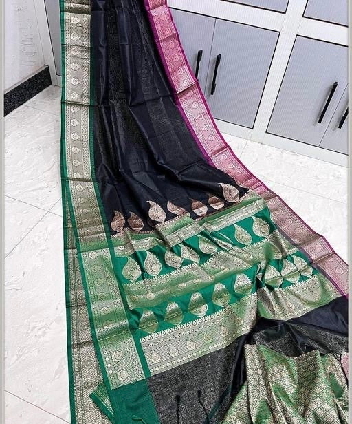 Traditional wear Kota checks Black With Dual Color Fancy Border sarees
