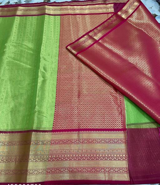 Kanjeevaram Tissue Silk With Pink Zari weaving Skirt border sarees