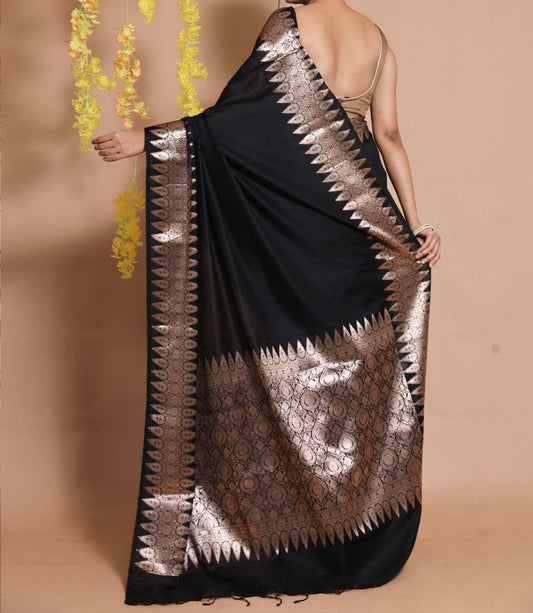 Women's Banarasi Soft Silk black Zari weaving premium sarees