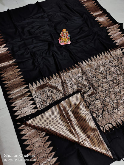 Women's Banarasi Soft Silk black Zari weaving premium sarees