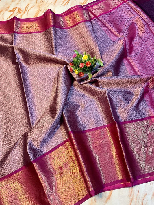 Purple Kora muslin Saree With Zari weaving Skirt border