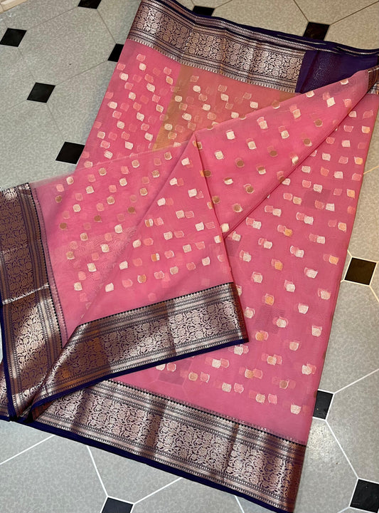 Traditional Banarasi butti pattern organza Zari weaving saree