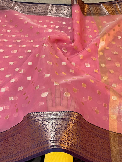 Traditional Banarasi butti pattern organza Zari weaving saree