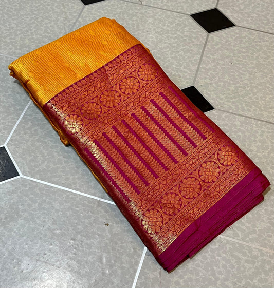 Kanjeevaram Kora Muslin Soft Silky Haldi and party’s wear zari weaving saree