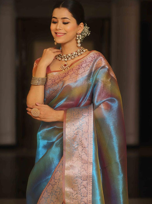 Premium Banarasi Tissue Silk Blue Shade saree