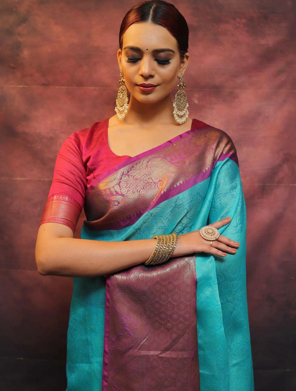 Elegent Traditional wear sea green kora nuslin tanchui parrtn sarees