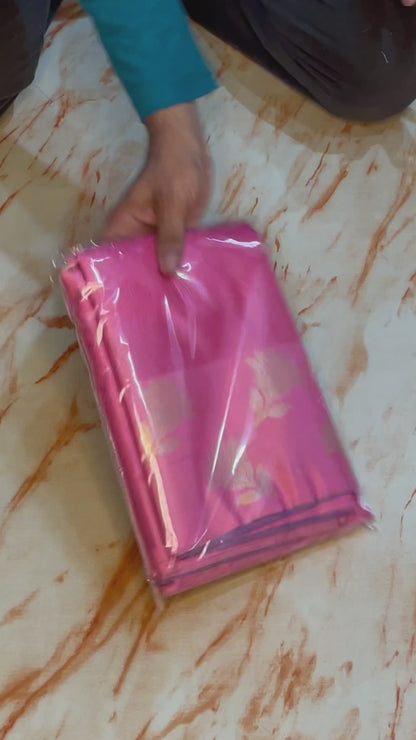 Kanchi kora muslin Soft baby Pink color Saree with flower zari weaving Skirt border saree