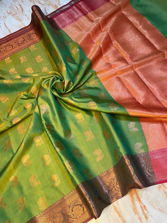 Trending Banarasi Soft Satin Silk Flower Pattern Gold Zari Weaving Traditional Sarees