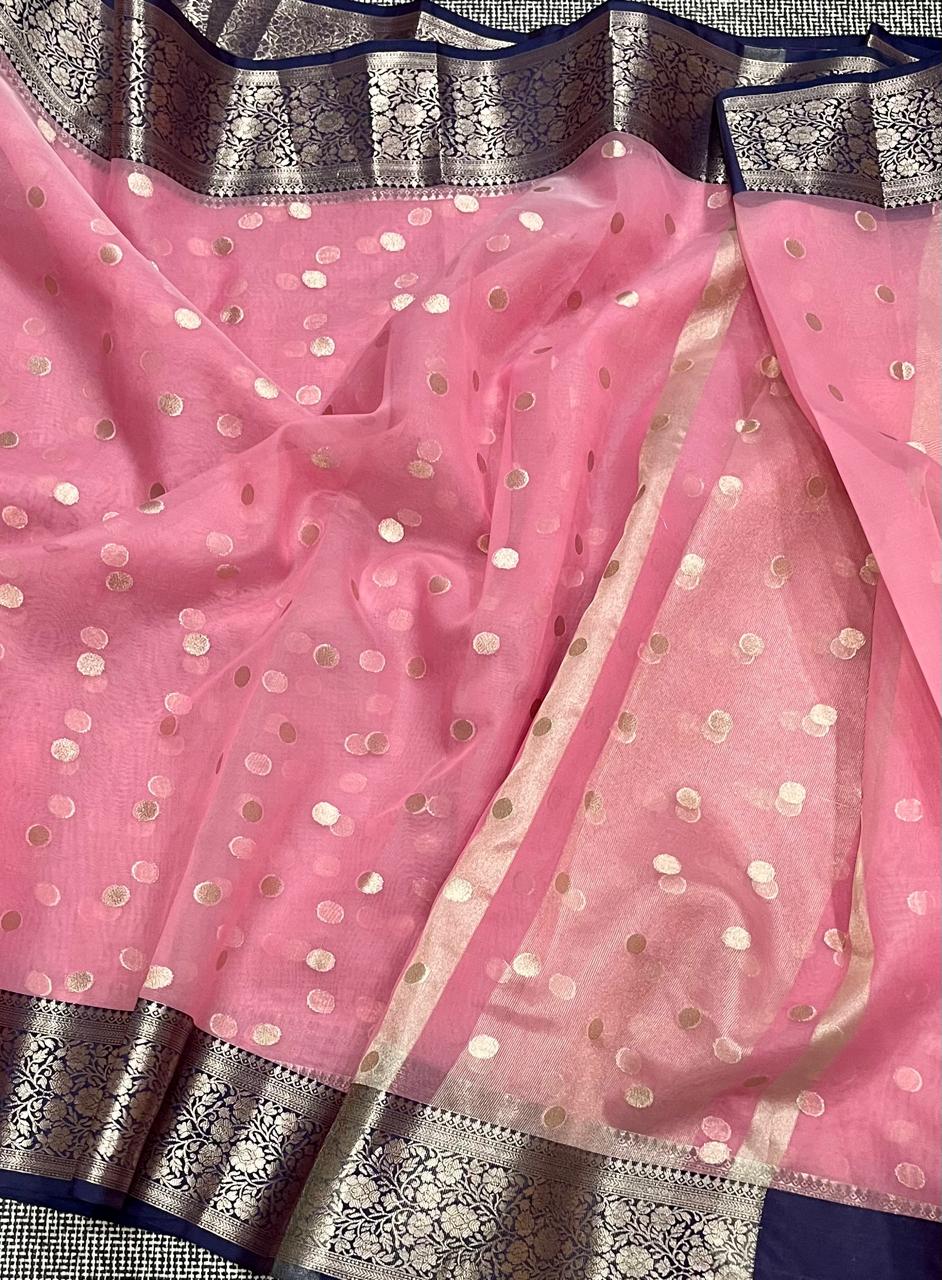 Traditional banarasi Bitti pattern Organza pink colour Saree