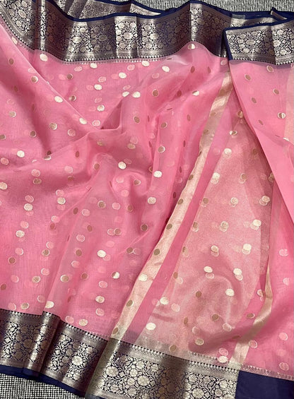 Traditional banarasi Bitti pattern Organza pink colour Saree